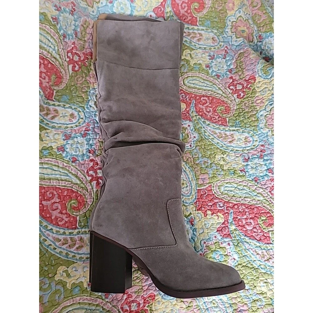 Crown Vintage Over The Knee Boots Sz 7.5 Light Brown Suede Block Heel